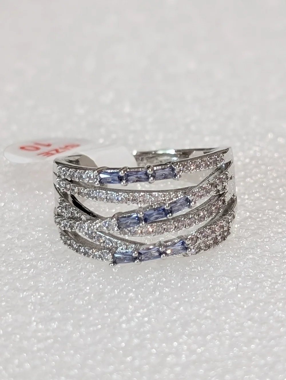 NWT Bomb Party Radiant LC Blue Tanzanite Crossover 12mm Rhodium Plate Sz10 Ring